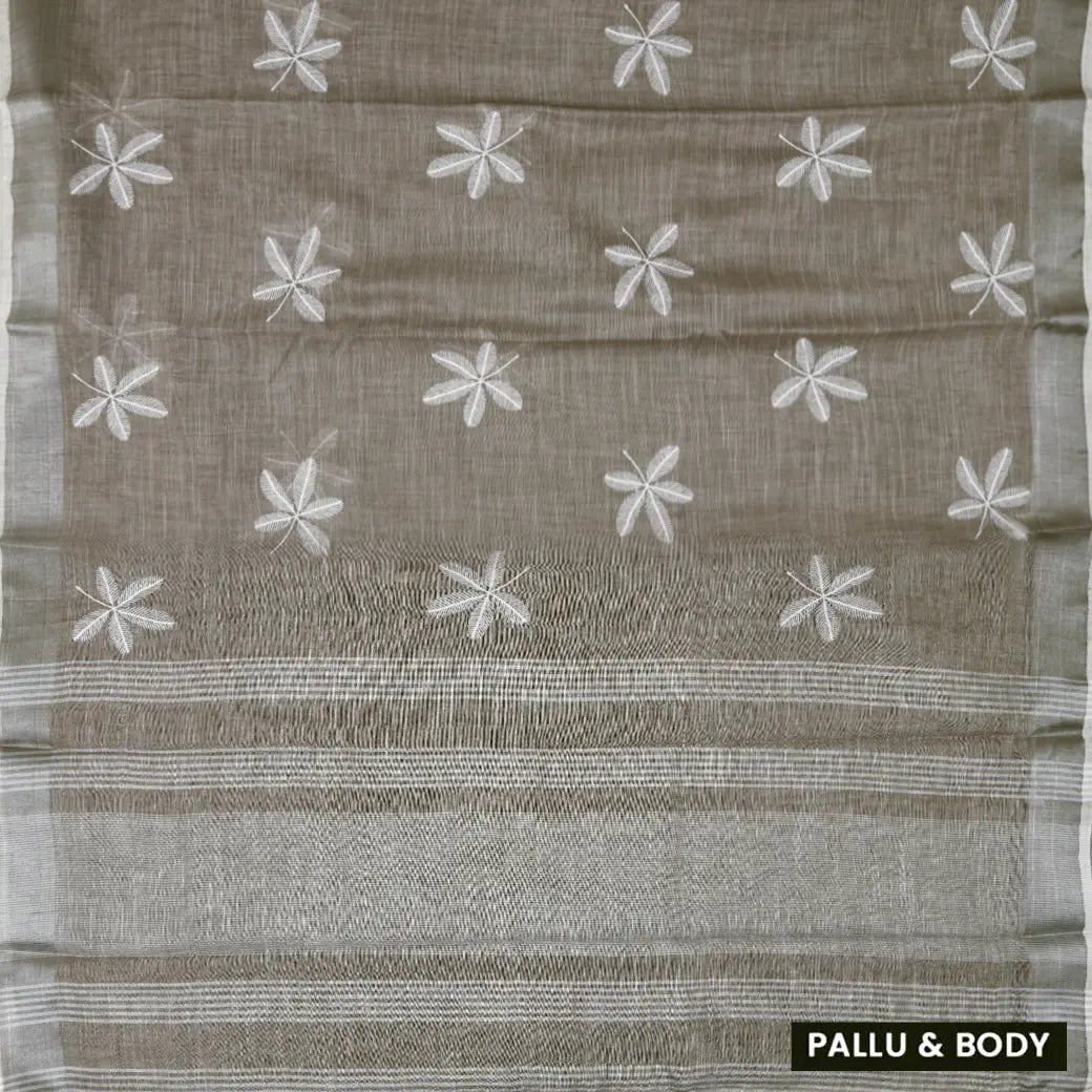 Brownish Grey Color Linen Cotton Saree