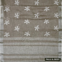 Brownish Grey Color Linen Cotton Saree