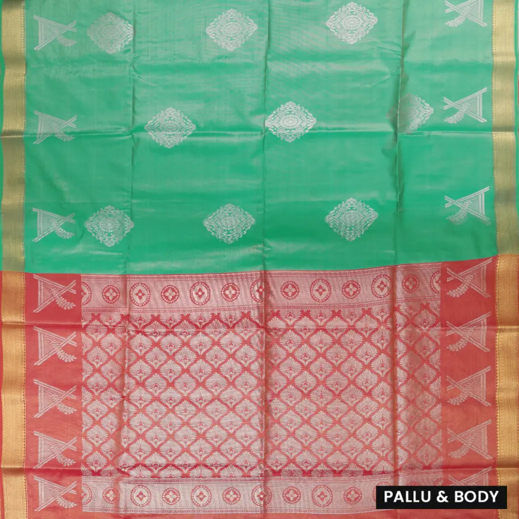 light green and coral pink Tissue Silk Saree