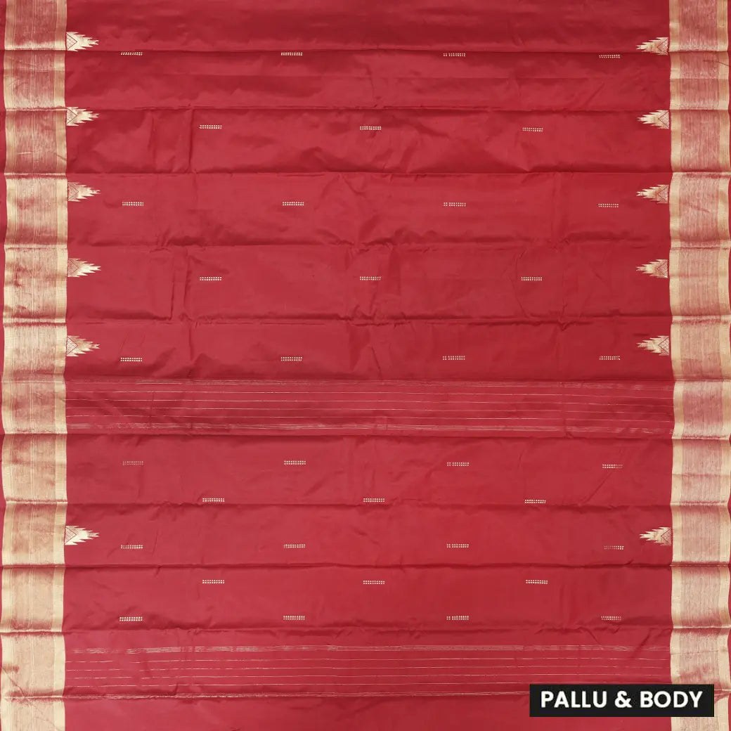 Red  With Copper Gold Arani Silk Saree