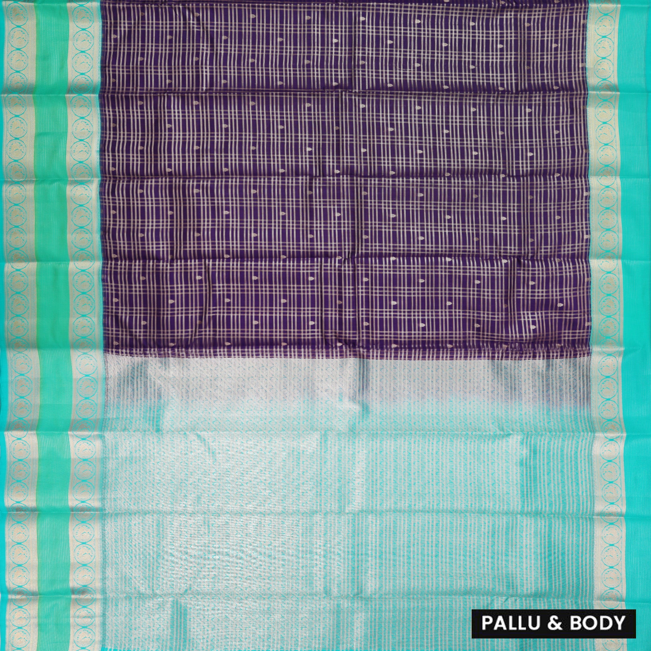 Dark Purple With Teal Green Gold Zari Yuvana Semi Soft Silk Saree