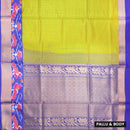Parrot Green With Royal Blue Semi Pochampalli Zari Border Silk Cotton Saree
