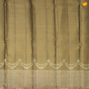 Golden Brown With Leaf Floral Motifs Gold Zari Long Border Pure Kanjivaram Wedding Silk