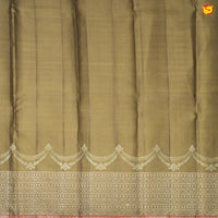 Golden Brown With Leaf Floral Motifs Gold Zari Long Border Pure Kanjivaram Wedding Silk