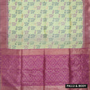 Light Yellow With Magenta Pochampally Semi Ikat Silk Saree