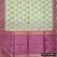 Light Yellow With Magenta Pochampally Semi Ikat Silk Saree