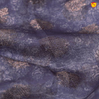 Unique Purple Chanderi Silk Saree with Floral Motifs and Copper Zari Border - Thenianantham