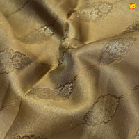 Golden Brown With Leaf Floral Motifs Gold Zari Long Border Pure Kanjivaram Wedding Silk