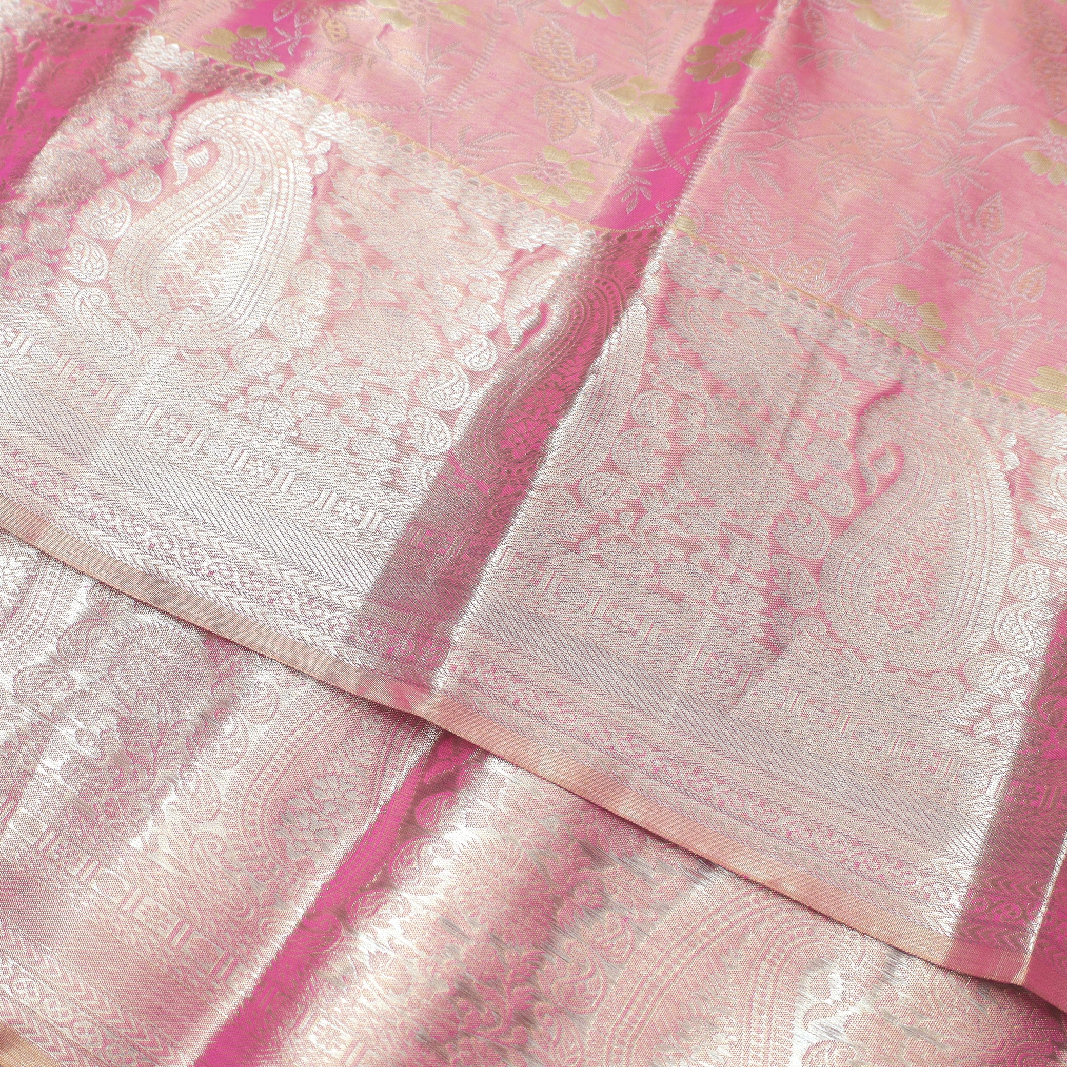 Pink With Golden Zari Border Wedding Silk Saree