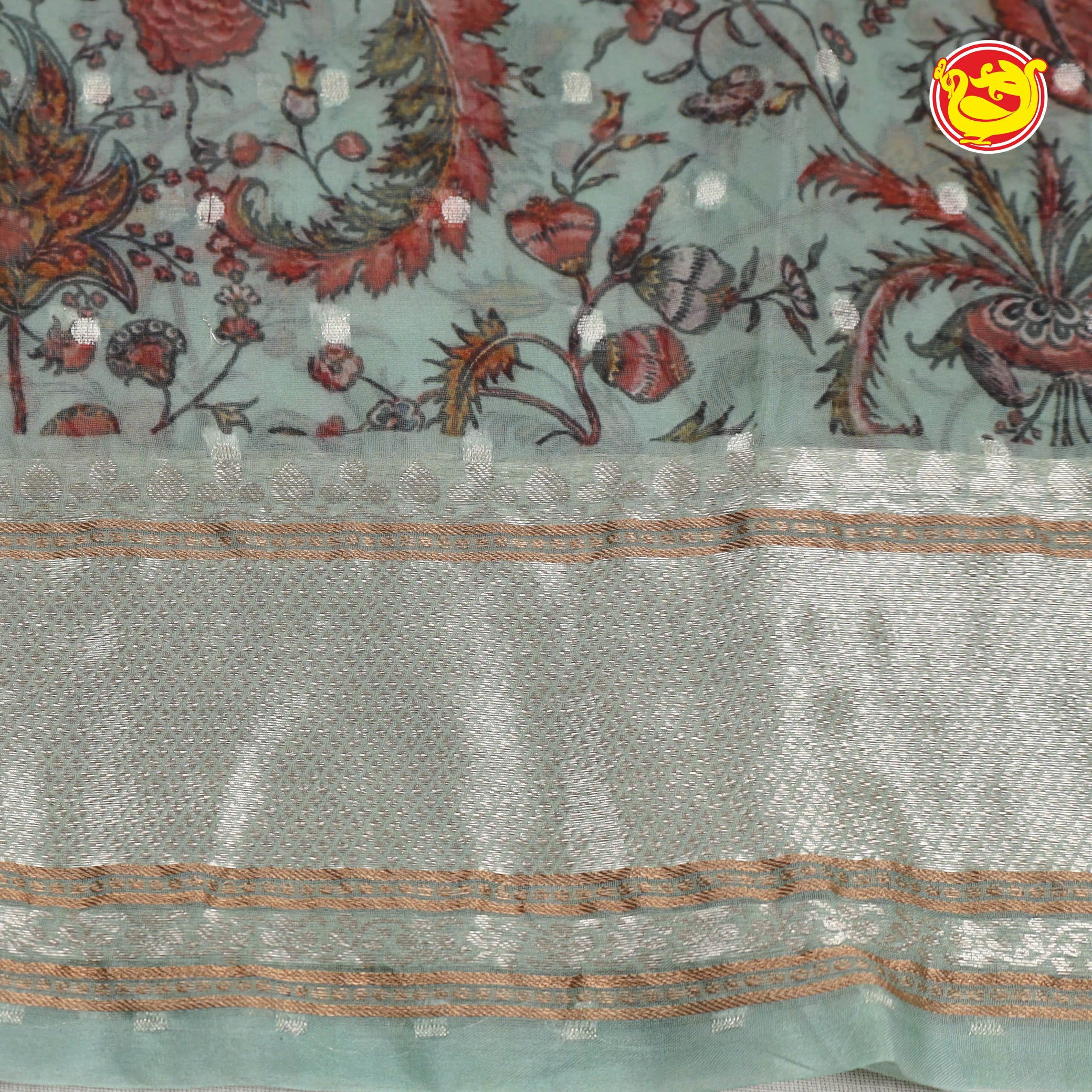 Pastel blue pure organza silk saree with floral digital prints