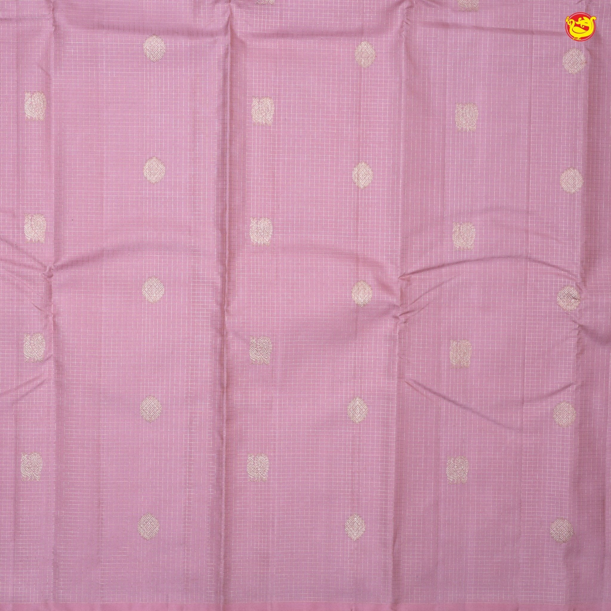 Onion Pink With Wine Checked Motifs and Peacock Buttas Gold Zari Yuvana Pure Soft Silk Saree - Thenianantham