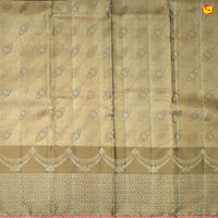 Golden Brown With Leaf Floral Motifs Gold Zari Long Border Pure Kanjivaram Wedding Silk