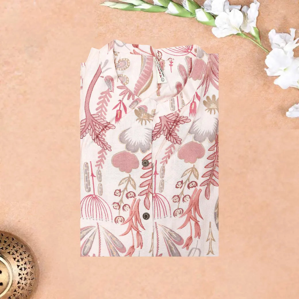 Light Beige Printed Ladies Branded Readymade Long Top