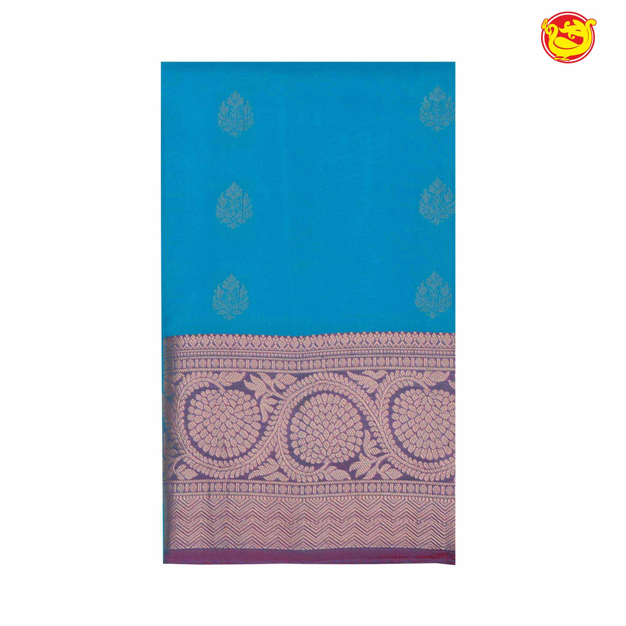 Copper sul-hate blue with dual shade border soft silk saree