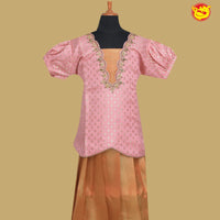 Pink with Orange Girls Readymade Pattu Pavadai Set