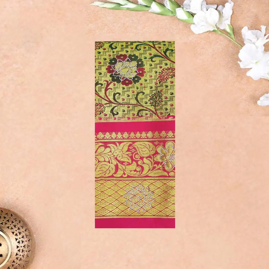 Gold & Green with Deep Pink Border Pure Thirupuvanam Wedding silk saree