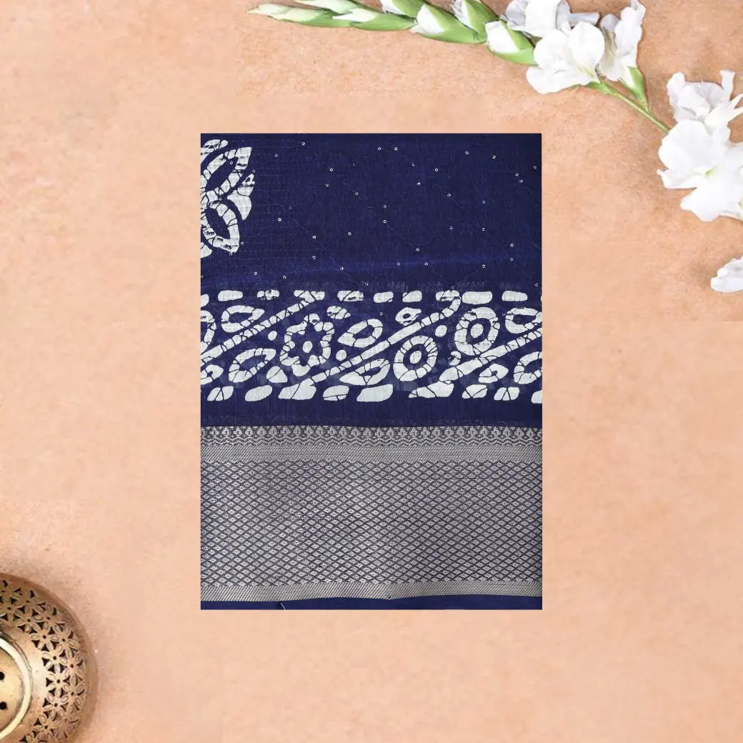 Dark Blue with Sequence Printed Semi Dola Silk Saree