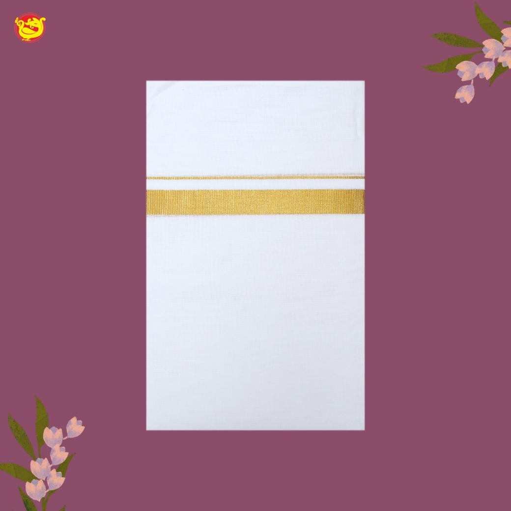 White with Gold Fancy Border Single Layer Cotton Men’s Dhoti