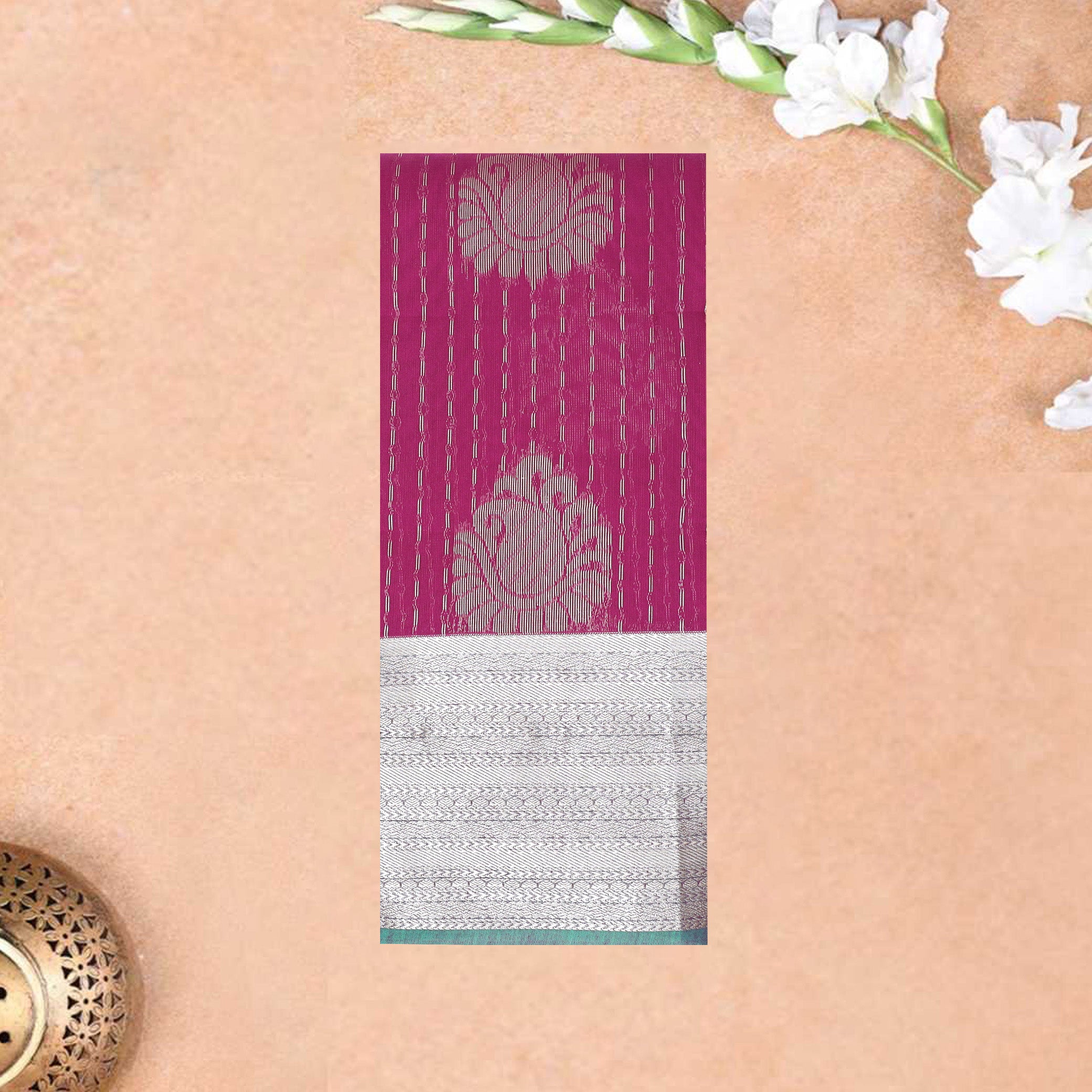 Rani Pink With Peacock Blue Silk Cotton Saree