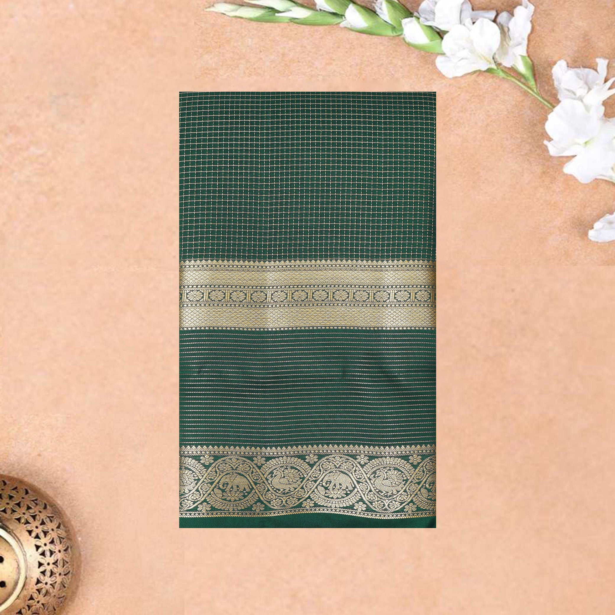 Dark Green With  Gold Zari Yuvana Semi Soft Silk Saree
