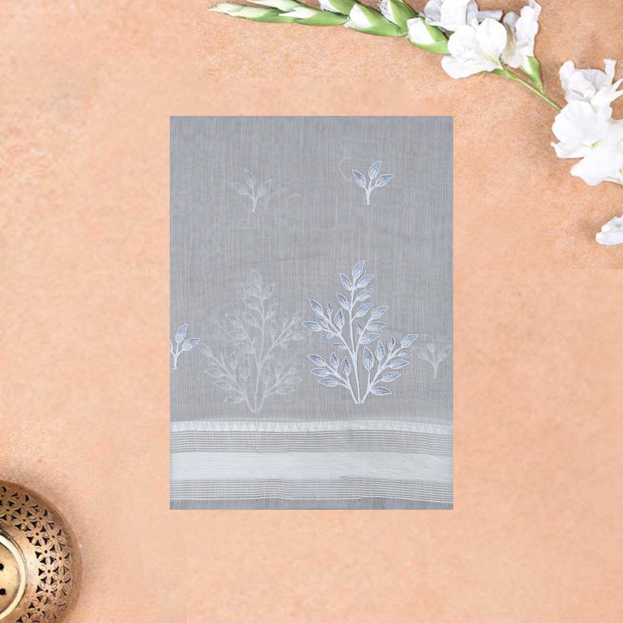 Grey  Color Linen Cotton Saree
