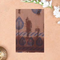 brown and blue Sungudi Cotton Saree without Blouse