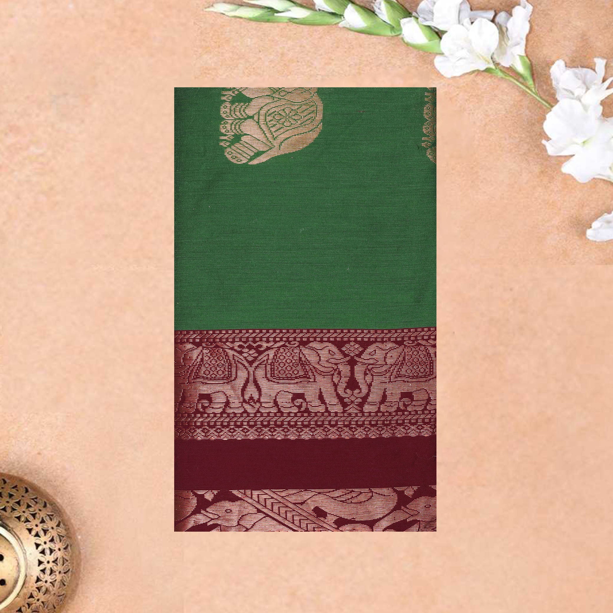 Dark Green With Brown Premium Quality Kalyani Cotton Saree