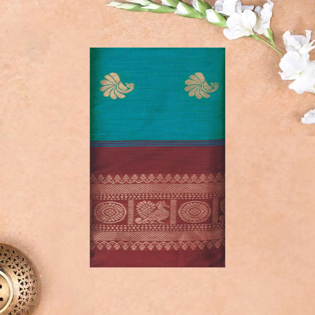 Green With Maroon Premium Quality Kalyani Cotton Saree