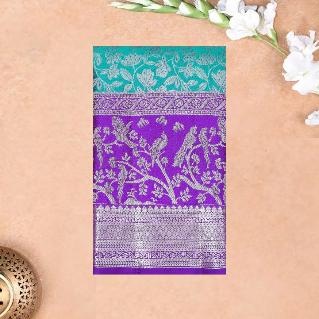 Teal green with Purple  Kanchipuram Wedding silk saree