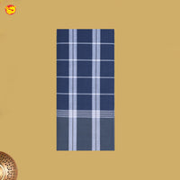 Men’s Grey with Dark Blue Checked  Cotton Stitched Lungi