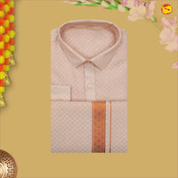 Light Peach Colour  Readymade Shirt And Matching Border Dhoti Set for Men