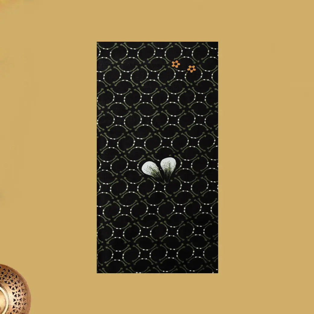 Black with  Green flower design Cotton Printed Lungi