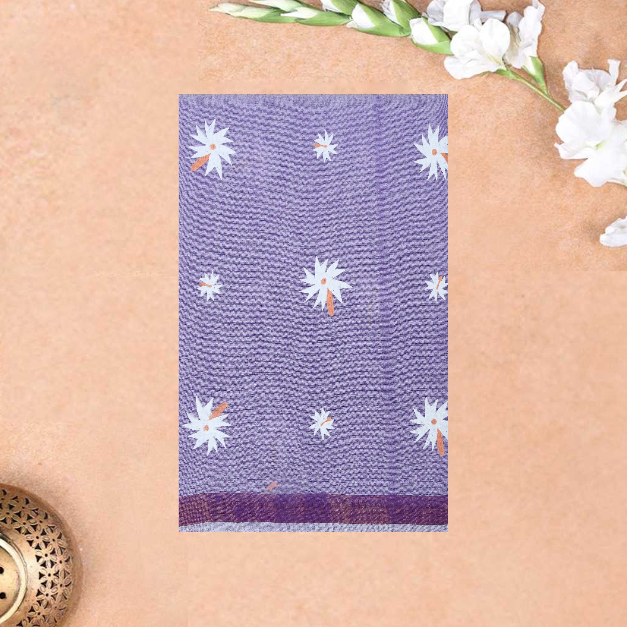 Lavender Linen Cotton Saree with Contrast Blouse