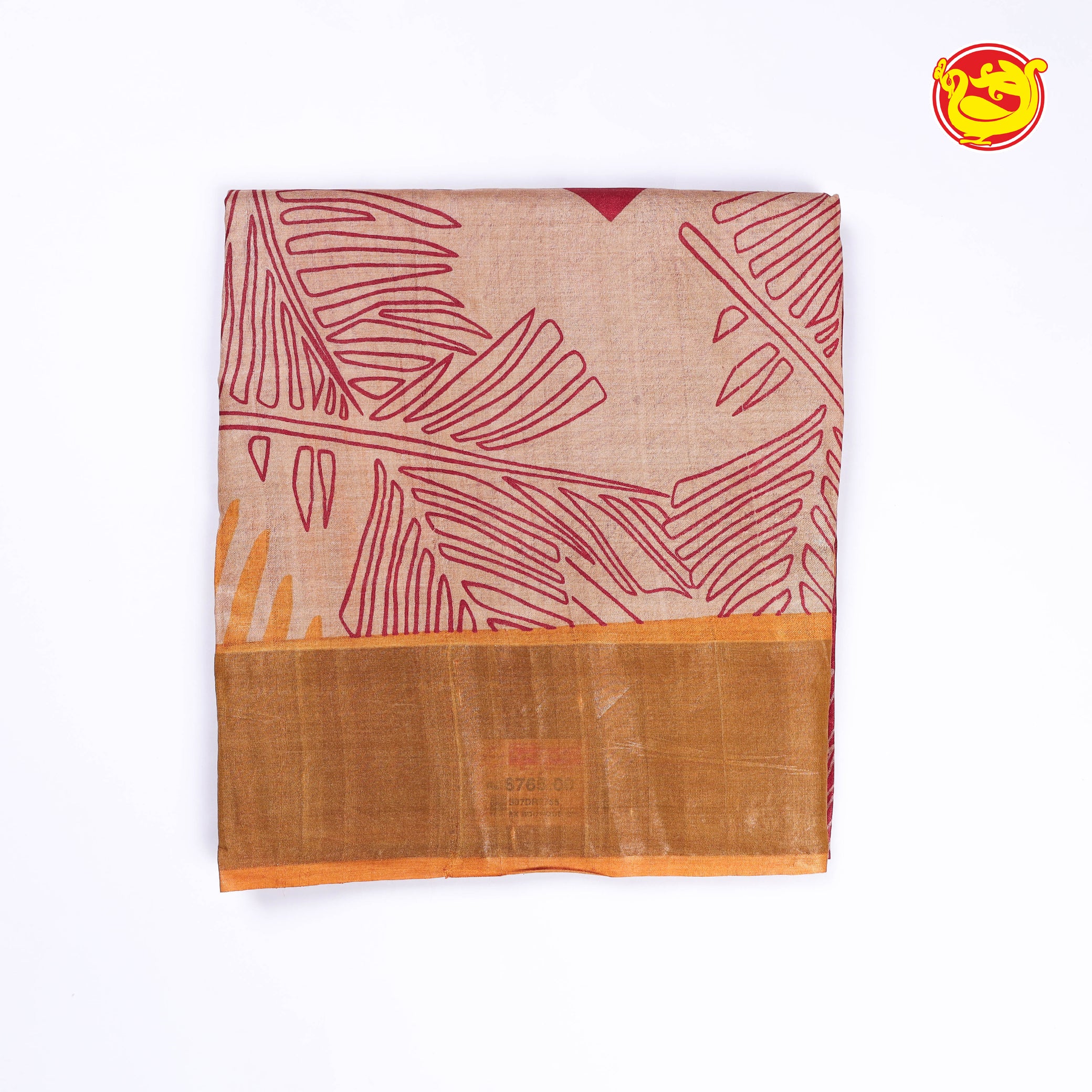 Hand block printed pure tussar silk saree in beautiful yellow and red