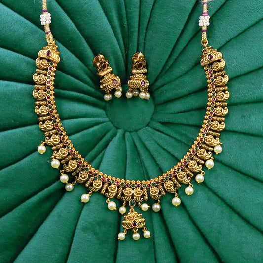 Antique necklace with jhumkas and pearl hangings
