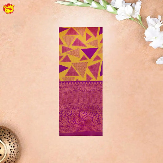 Yellow with Pink Semi Litchi Silk Saree