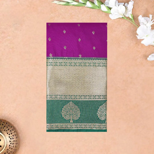 PURPLE with Green pure soft silk saree