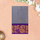 Grey With Dark Purple Small Checked Pattern Pure Cotton Saree without Blous