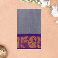 Grey With Dark Purple Small Checked Pattern Pure Cotton Saree without Blous