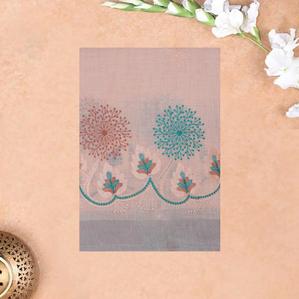Orange  Color Linen Cotton Saree