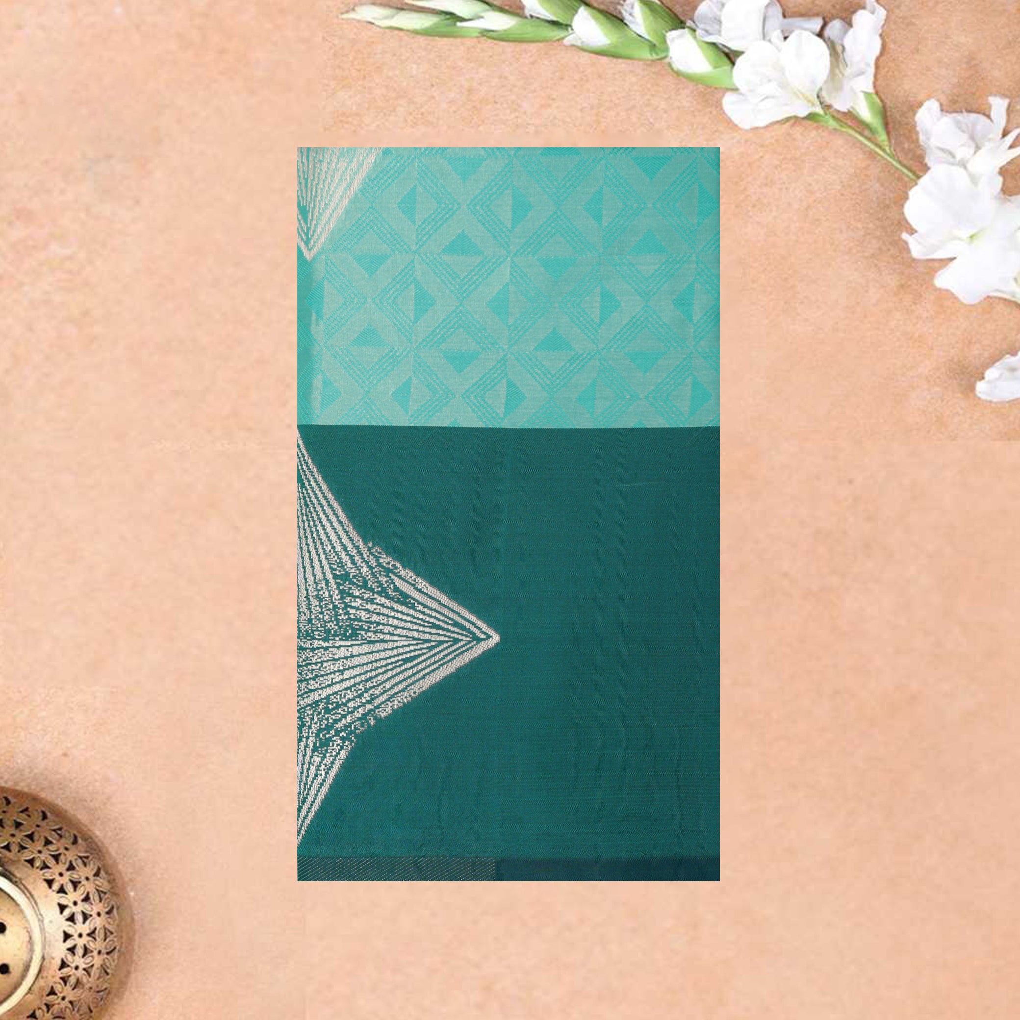 Turquoise Blue with Green Soft Silk Saree