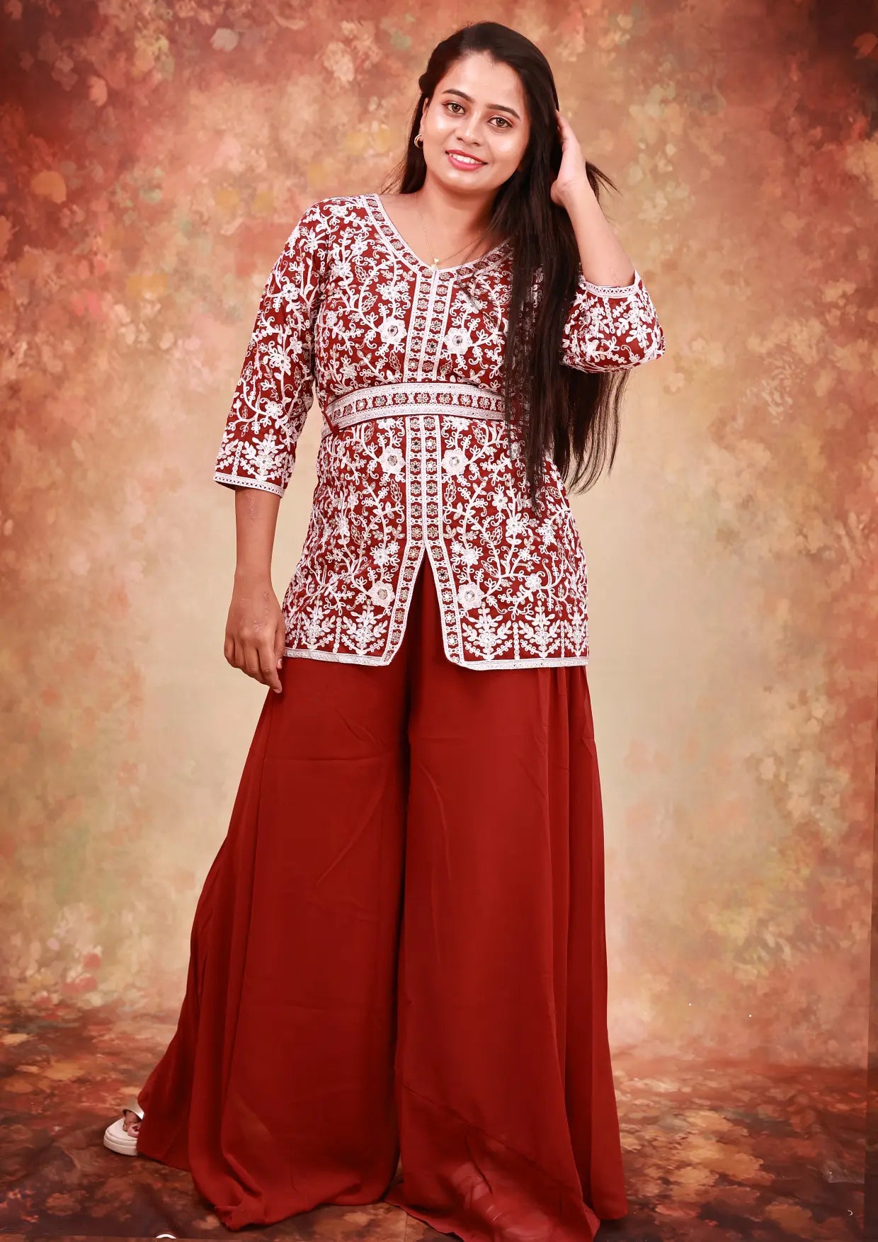 Red With  Floral Design ladies Readymade Sharara