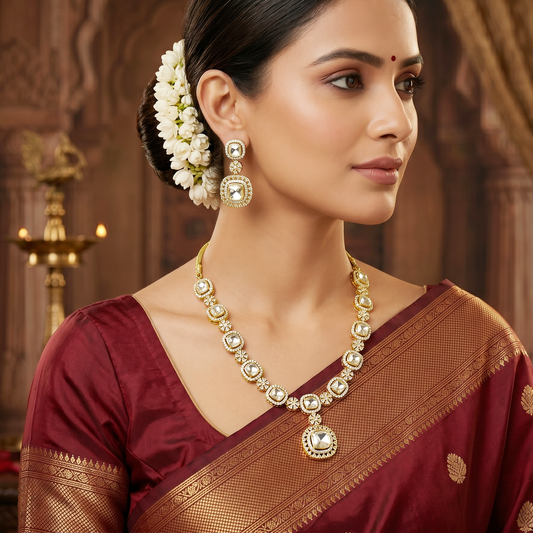 Gold-Plated Necklace With Earring Set AD Stone
