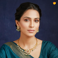 Antique Necklace Peacock Model With Silver Stone Necklace & matching earrings Set