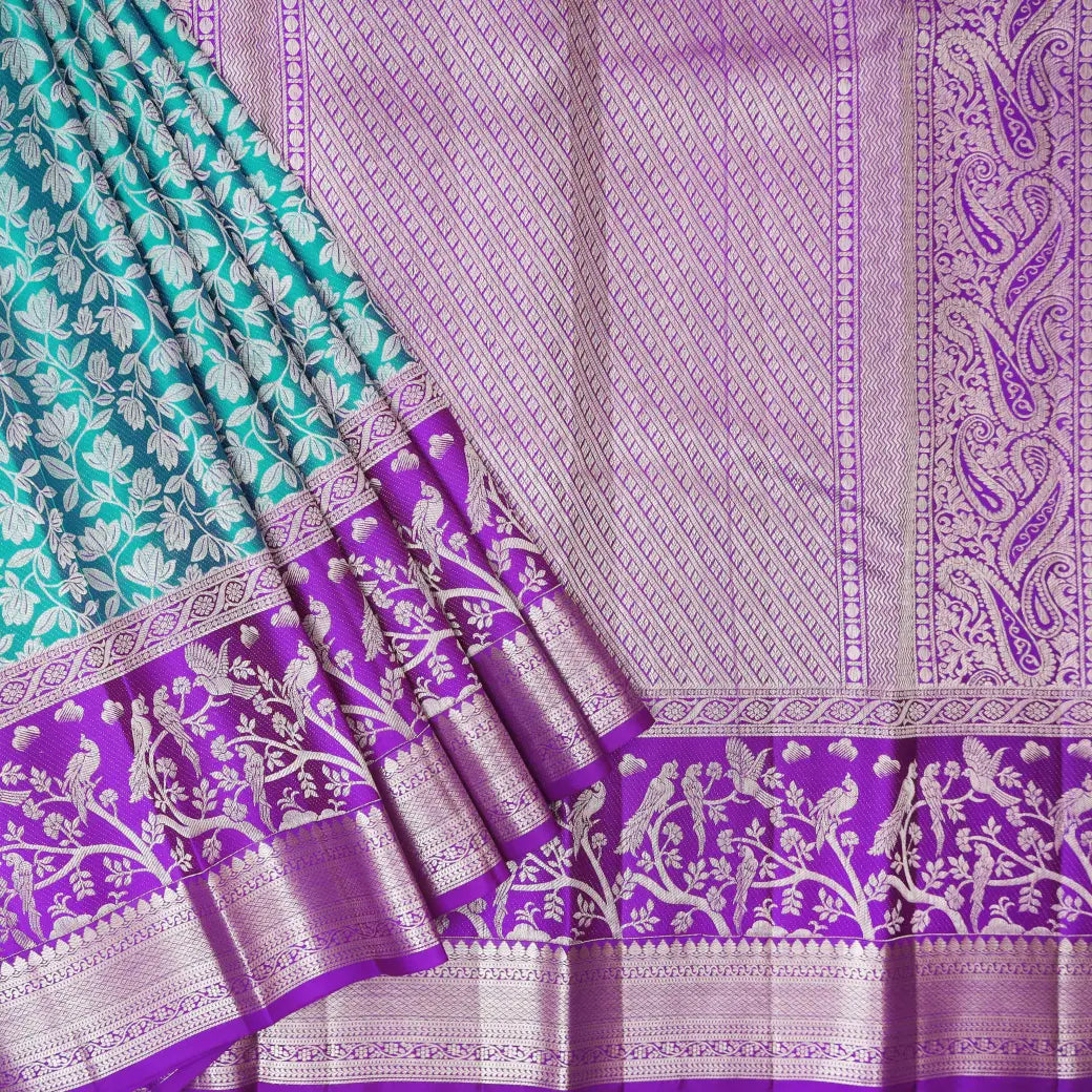 Teal green with Purple  Kanchipuram Wedding silk saree
