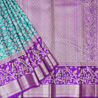 Teal green with Purple  Kanchipuram Wedding silk saree