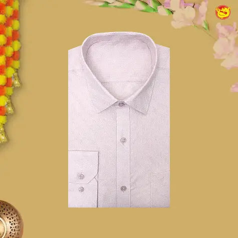 Lavender Colour Readymade Shirt And Matching Border Dhoti Set for Men