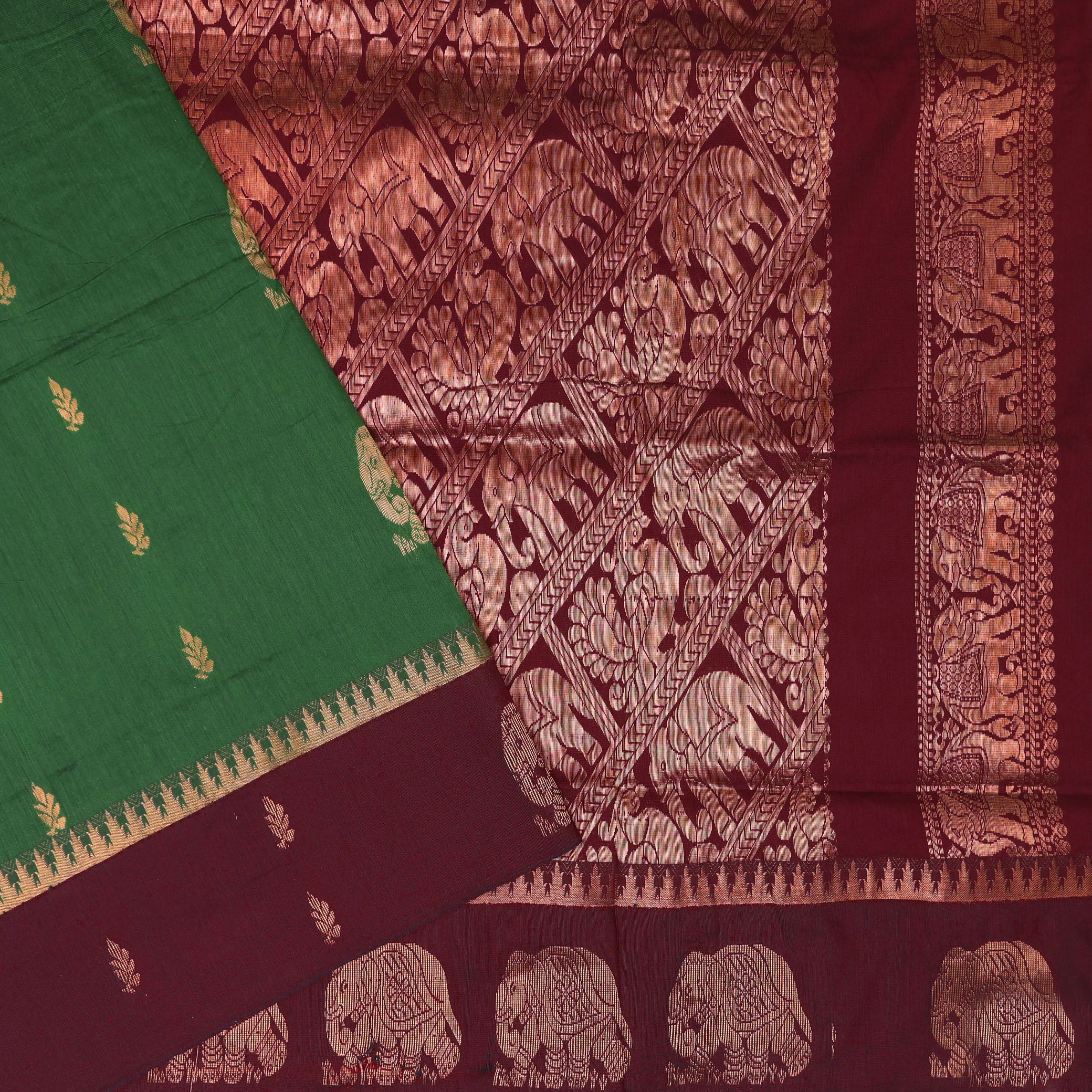 Dark Green With Brown Premium Quality Kalyani Cotton Saree