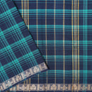 Green – Navy Blue  Colour Small Checked Pattern Pure Chettinad Cotton Saree without Blouse