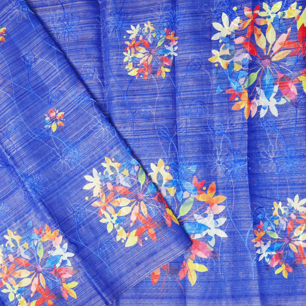 Cobalt Blue with Floral Design Trendy Tissue Fancy Saree